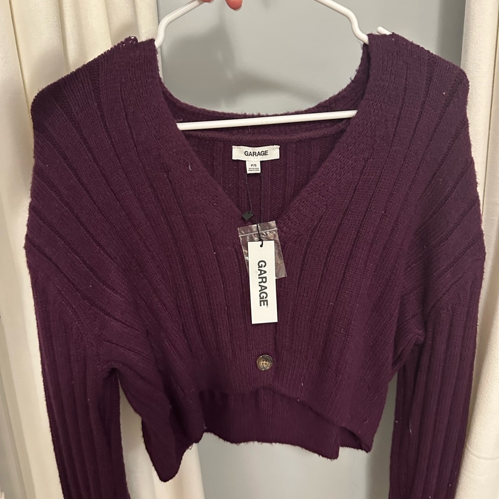 Garage Purple Ribbed Knit Cardigan